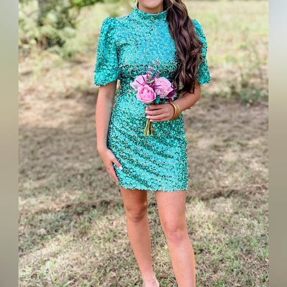 Queen Of Sparkles Poof Sleeve Sequin Dress - Picture 1 of 4